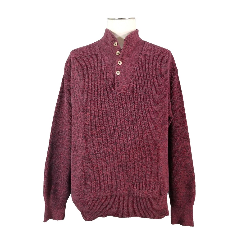 L L Bean Henley sweater men's large red cotton long sleeve vintage Maine USA